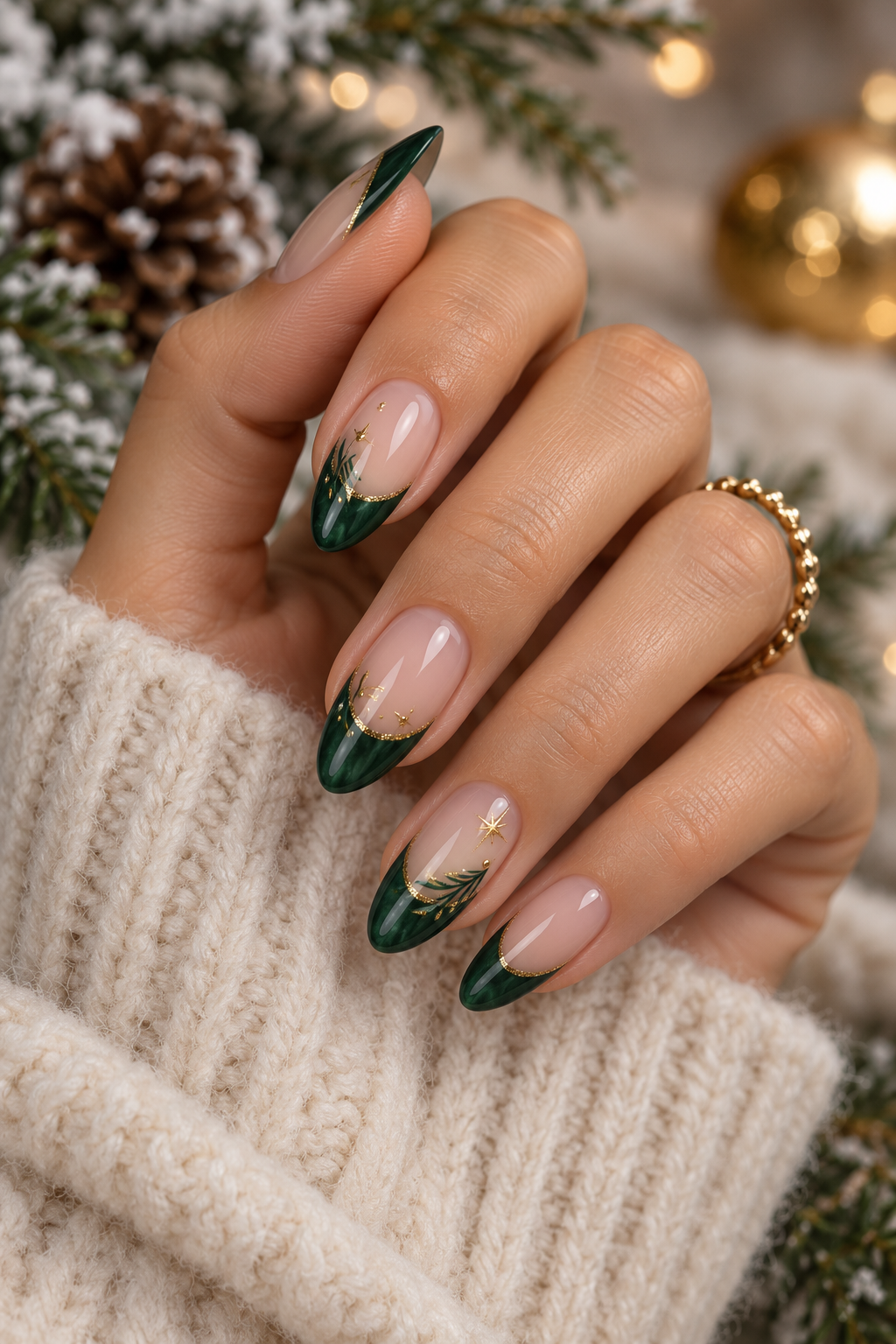 Green French tip Christmas nails