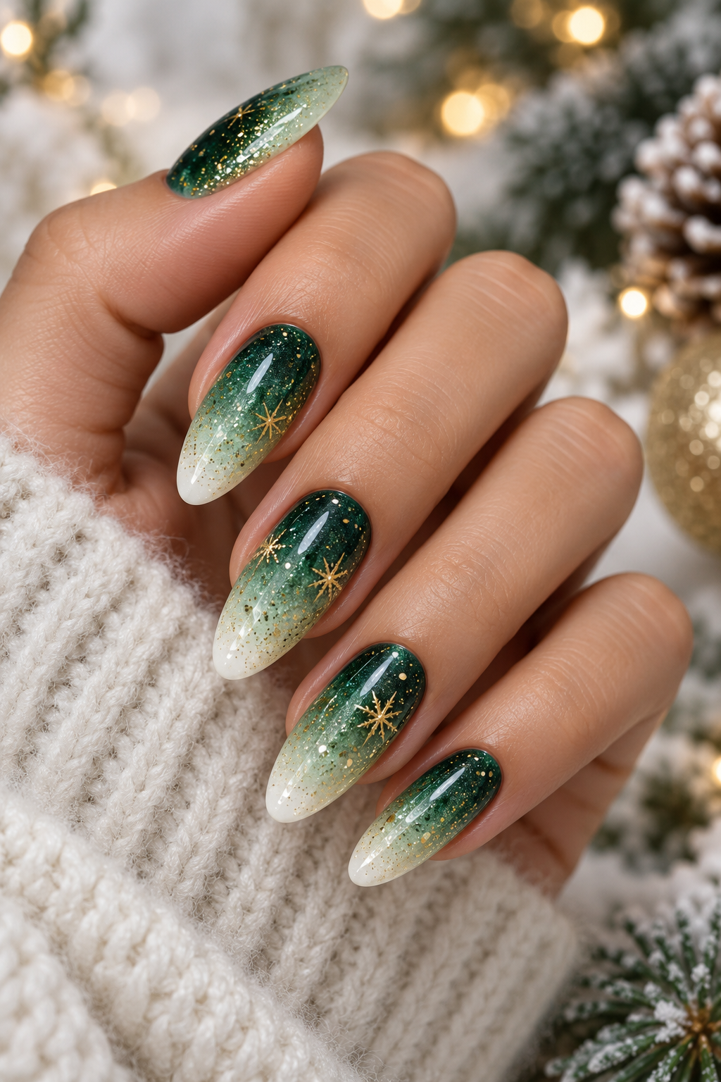 Green glitter fade Christmas nails