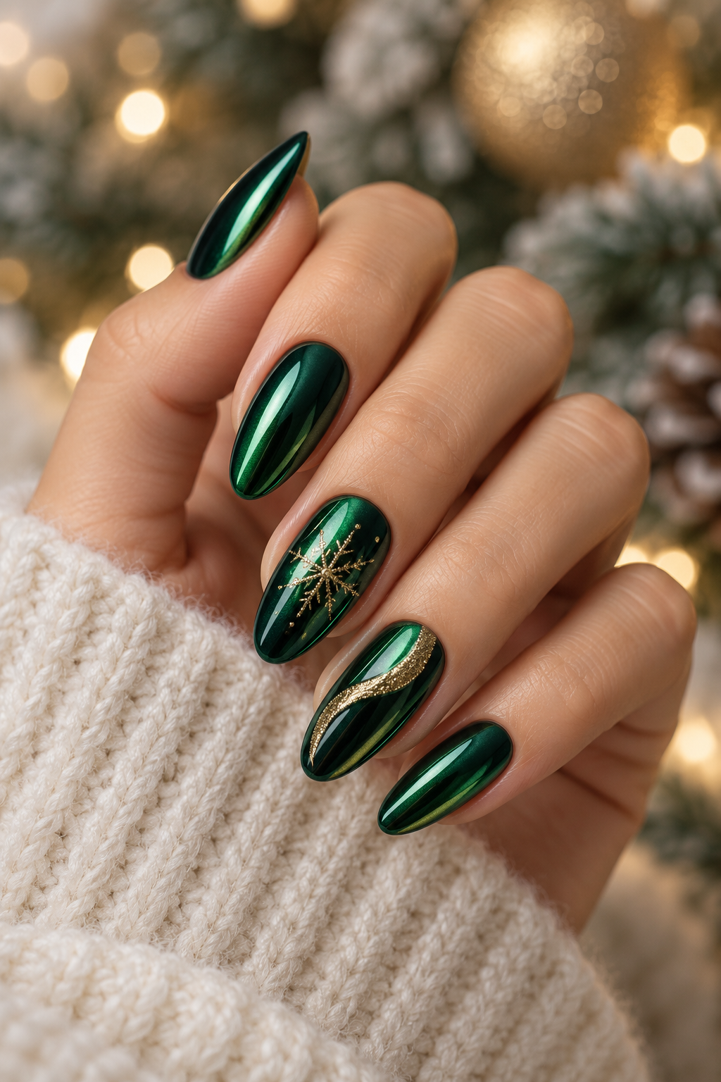 Green chrome holiday nails