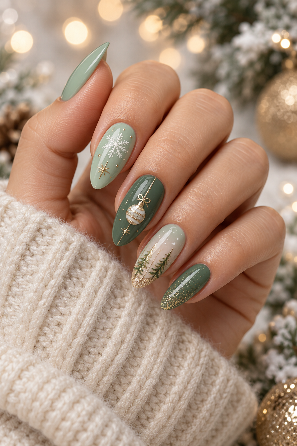 Mint green Christmas nails