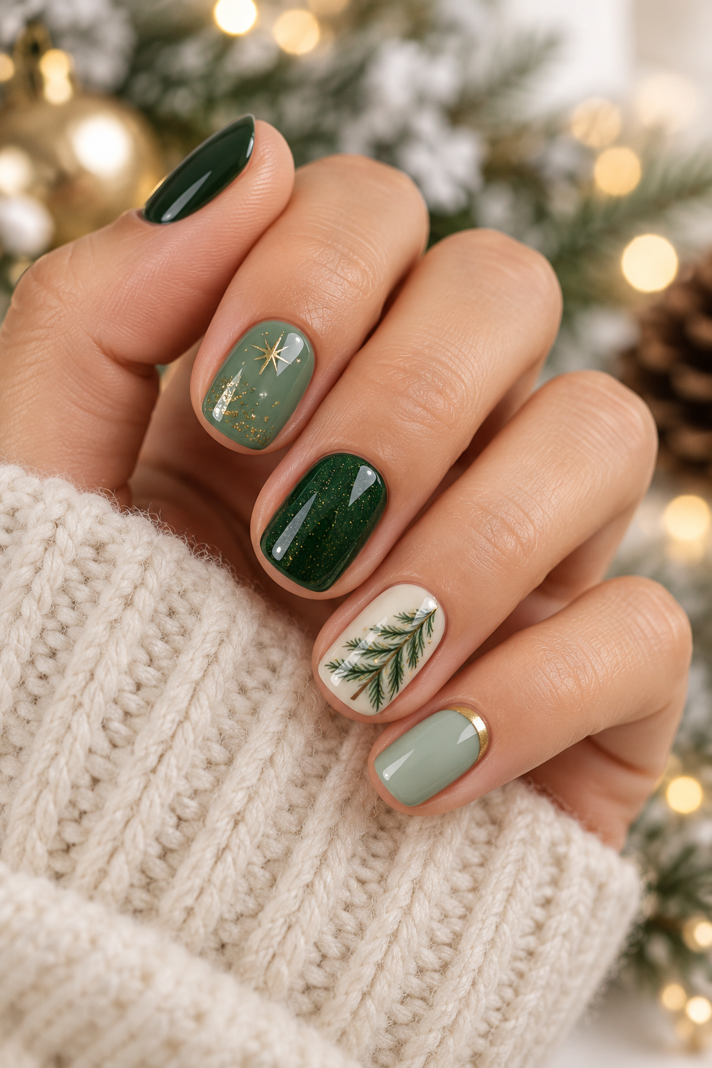 Short green Christmas nails
