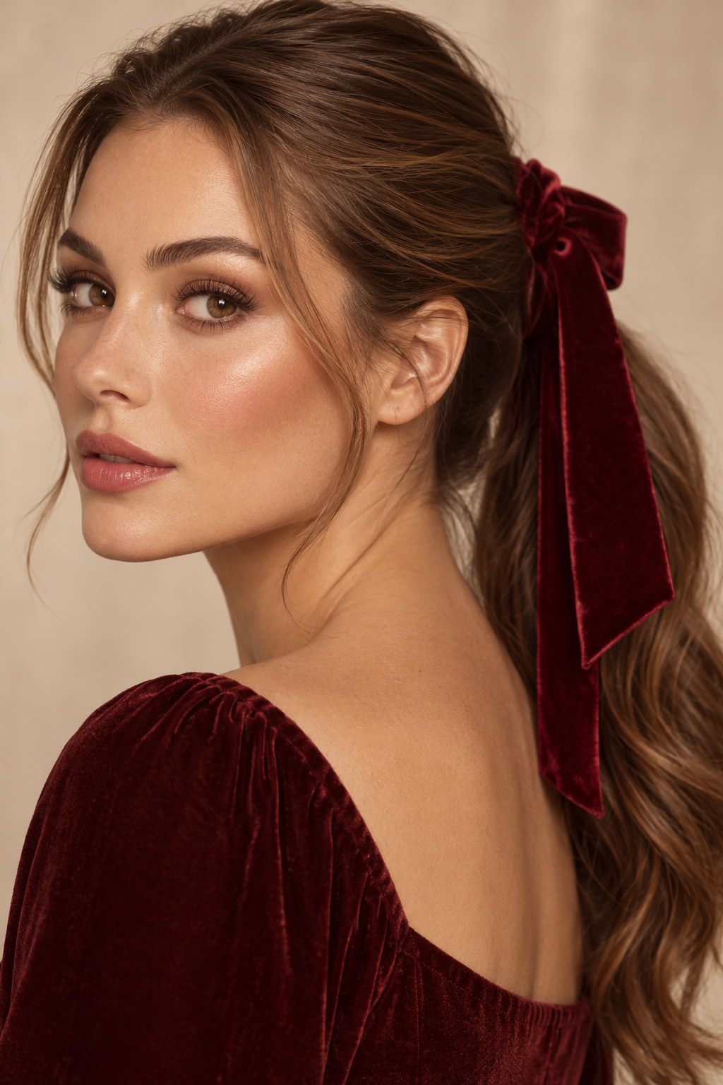 velvet ribbon ponytail Thanksgiving hairstyles