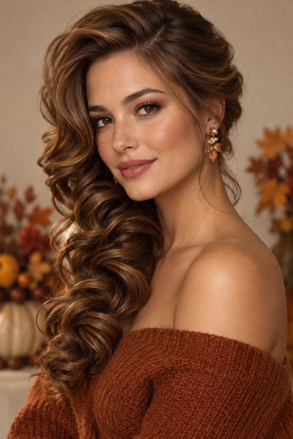side-swept curls Thanksgiving hairstyles