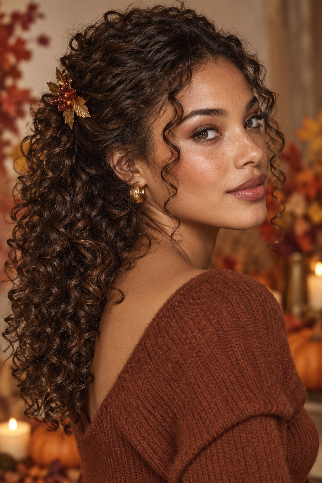 curly half-up clip Thanksgiving hairstyles