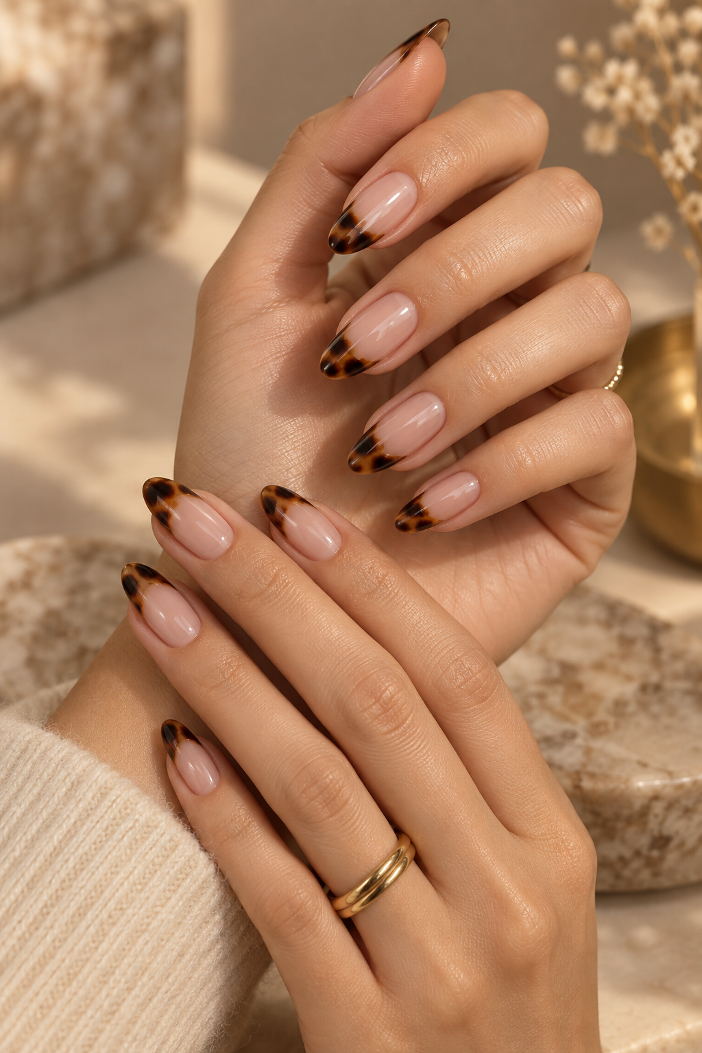 Halloween French tip nails: tortoiseshell tips