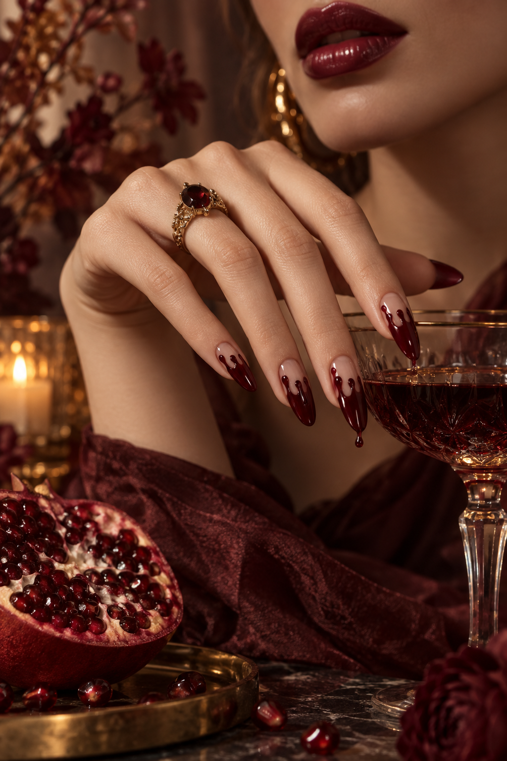 Blood-Drip Tips Halloween French tip nails