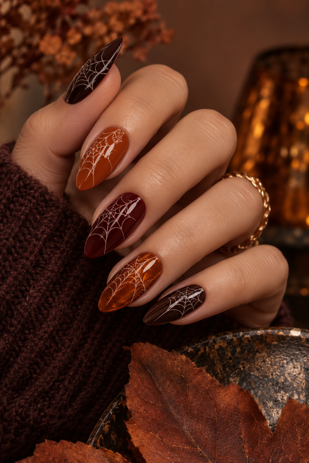 Spiderweb Tips Halloween French tip nails