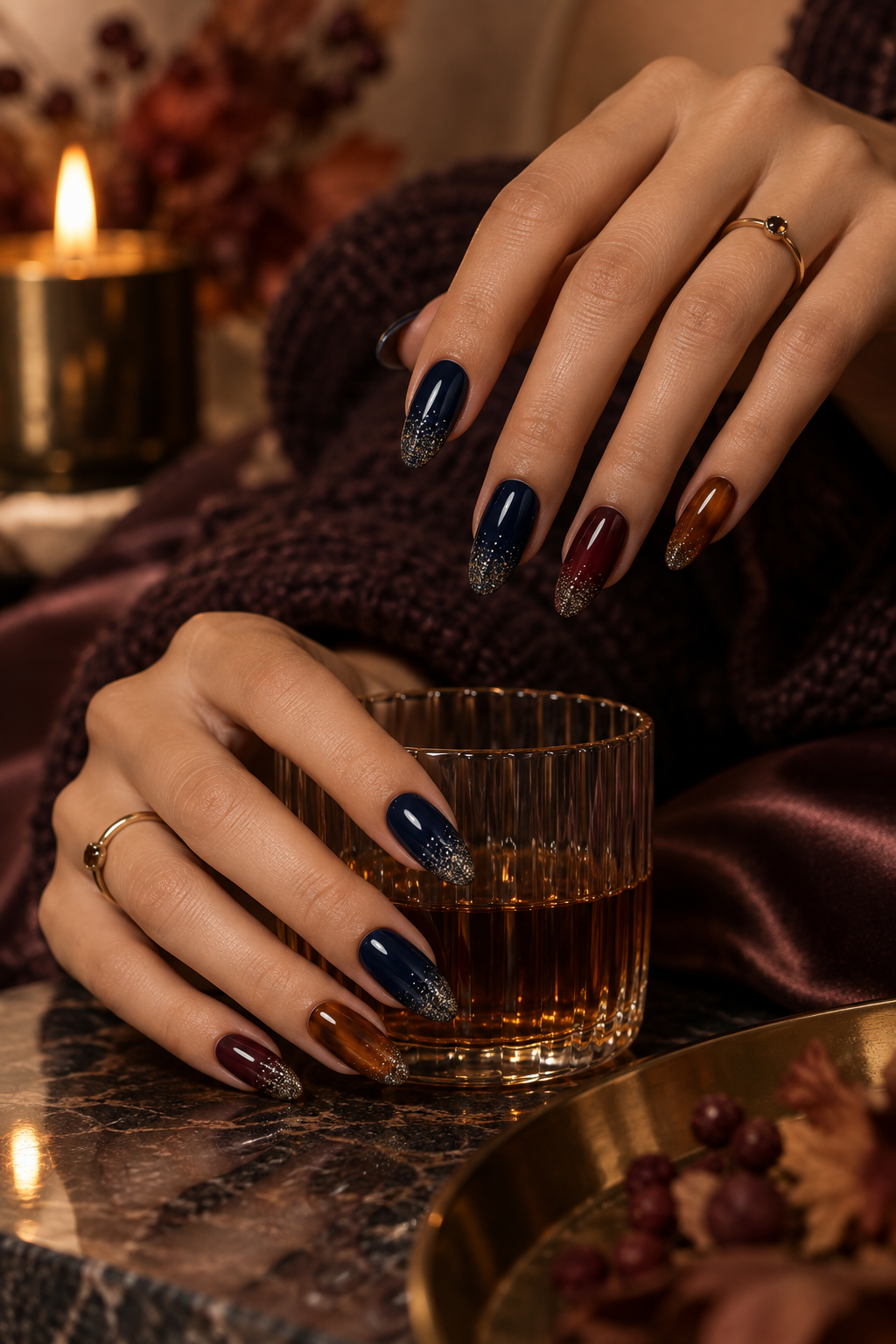 Midnight Glitter Tips Halloween French tip nails
