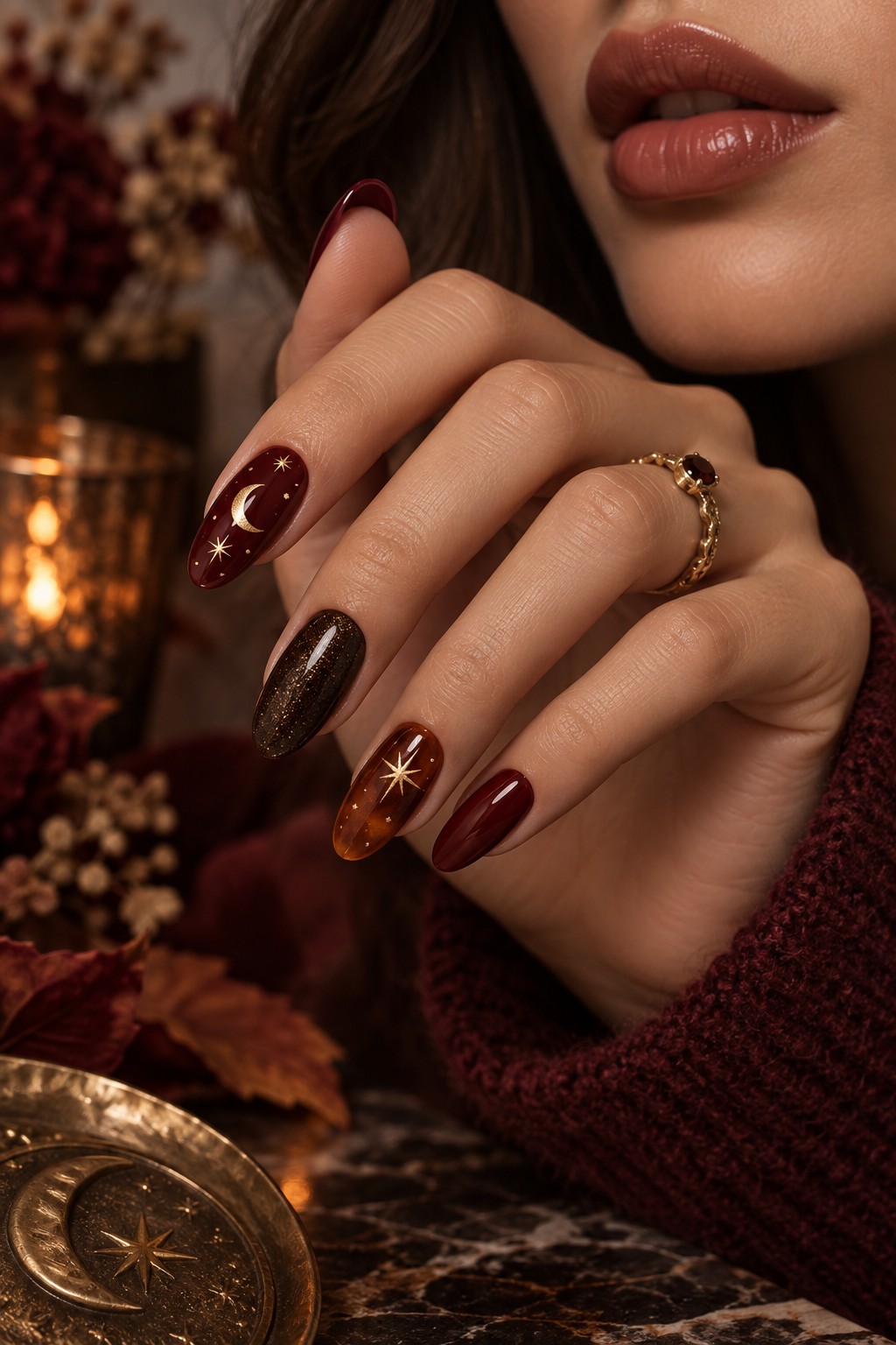 Moon and Stars Tips Halloween French tip nails