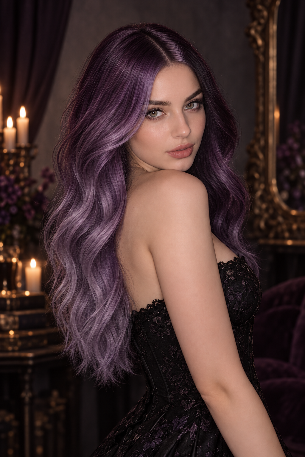 Halloween hair color ideas: witchy purple balayage