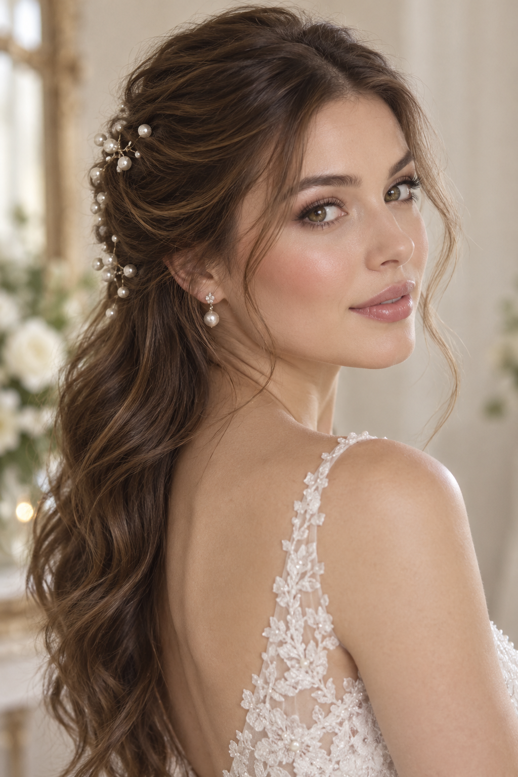 mother of the bride hairstyles idea 5: half-up pearl detail