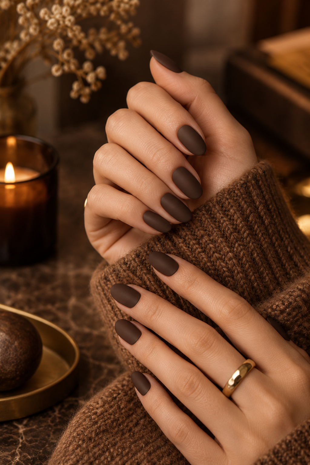 November nail ideas: matte chocolate brown