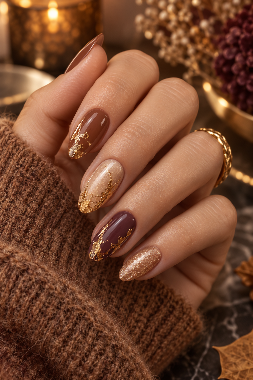 November nail ideas: gold foil accents