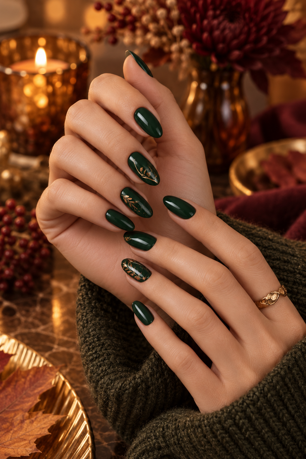 November nail ideas: forest green