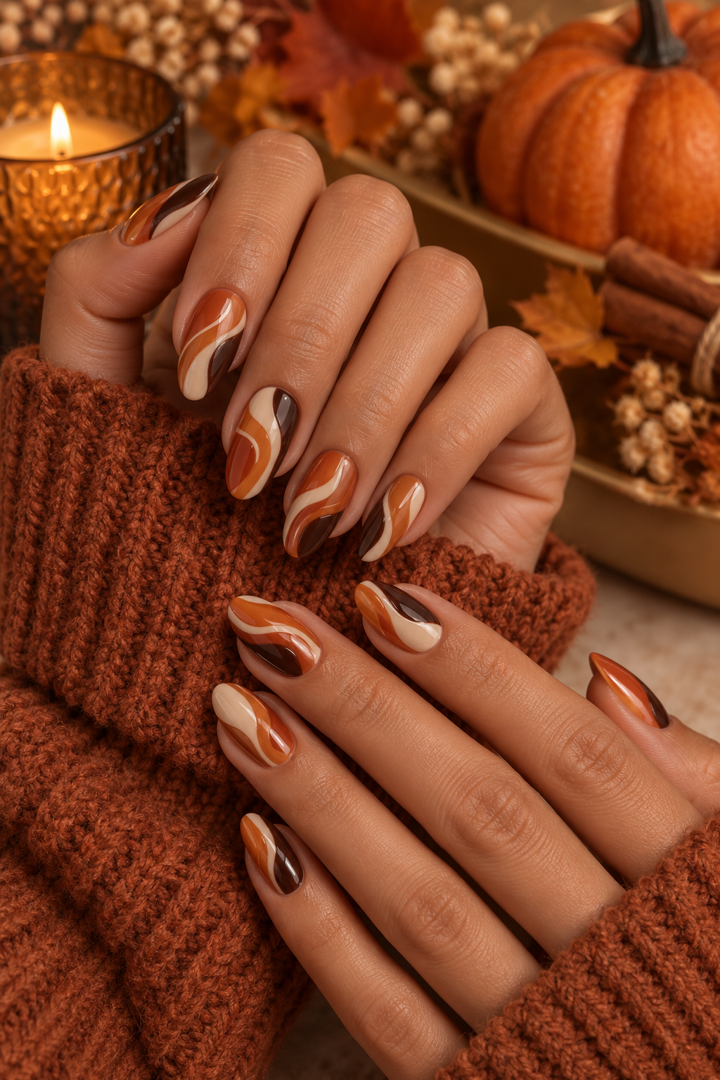 November nail ideas: pumpkin spice swirl