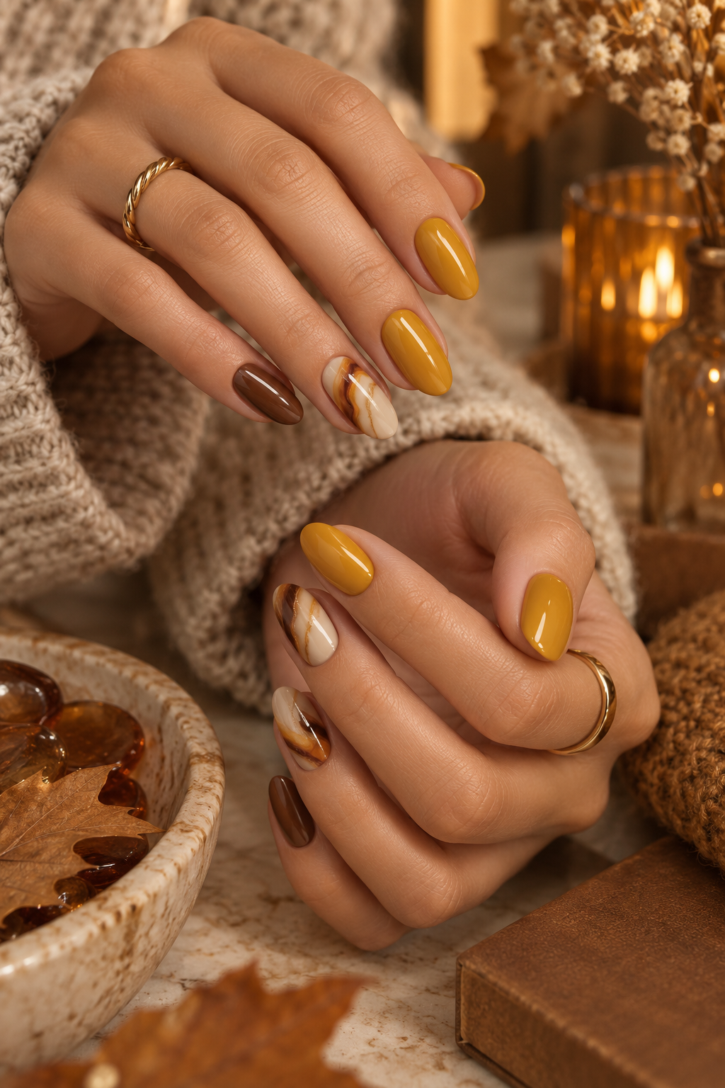 November nail ideas: mustard yellow