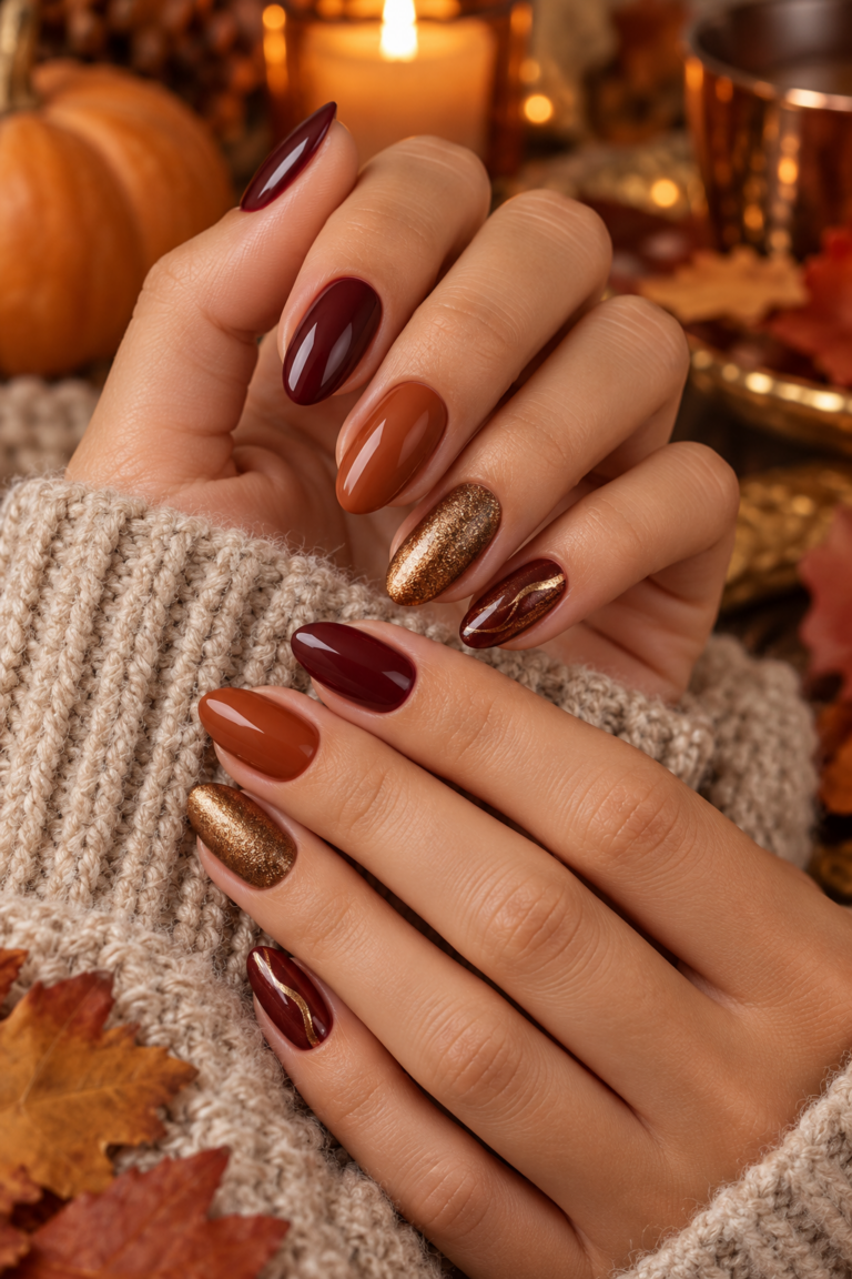 November nail ideas in warm autumn tones