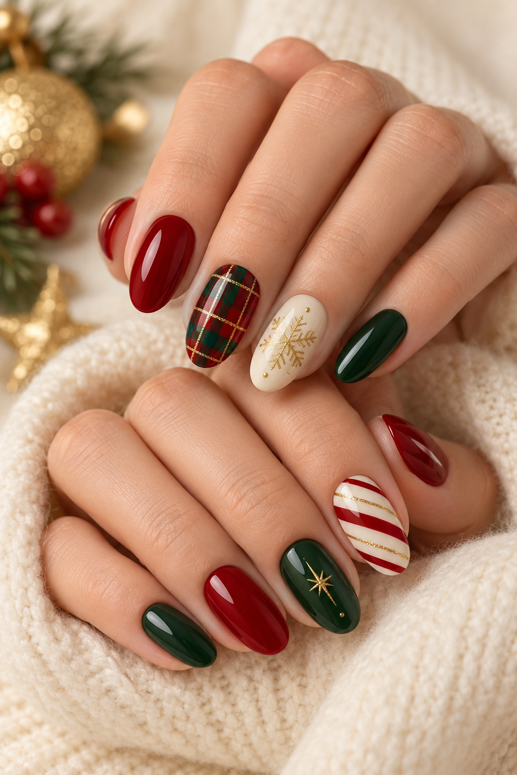 Evergreen Christmas French tips