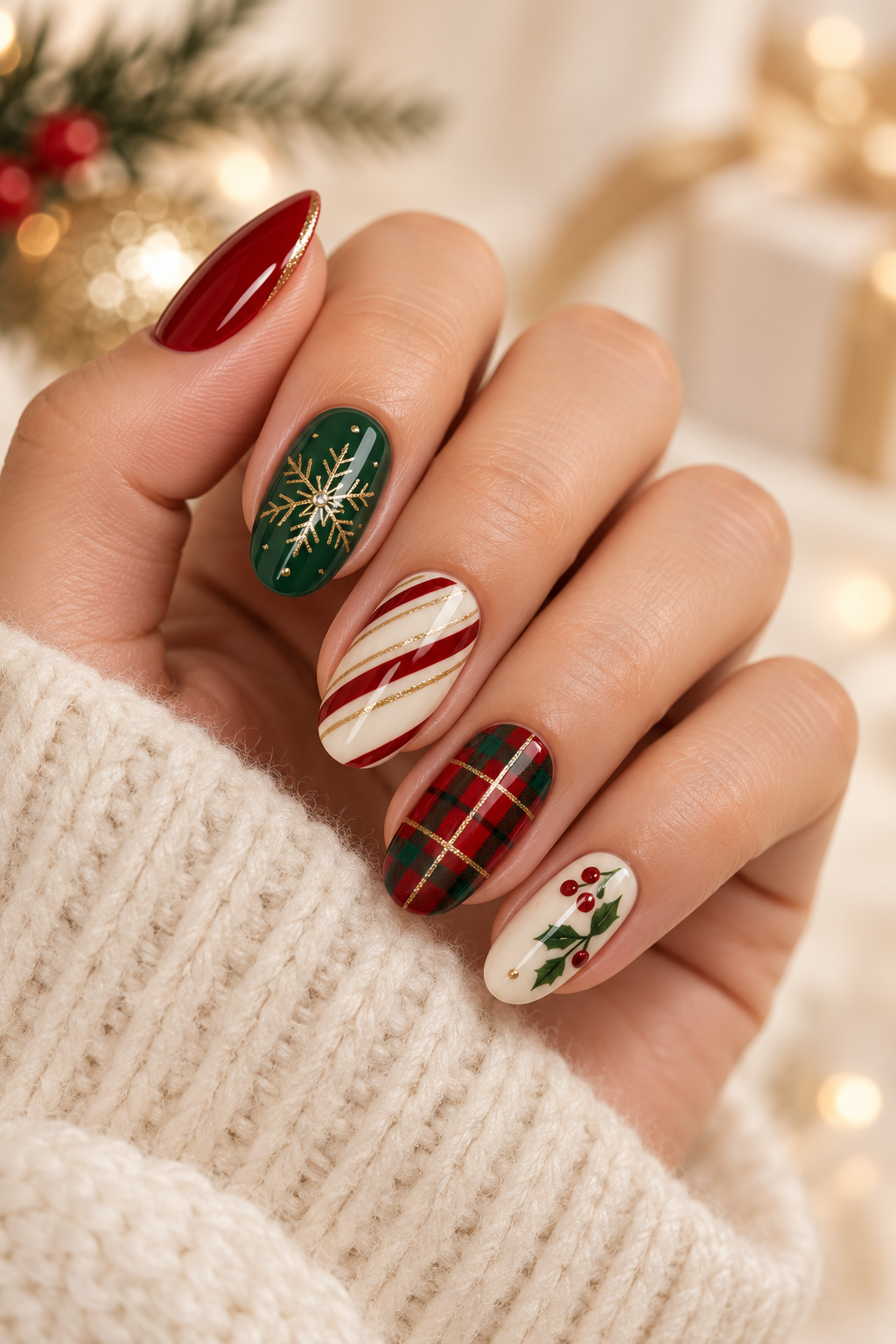 Glossy ruby red Christmas nails