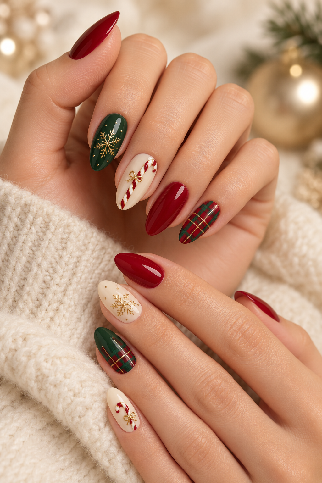 Candy cane striped Christmas nails