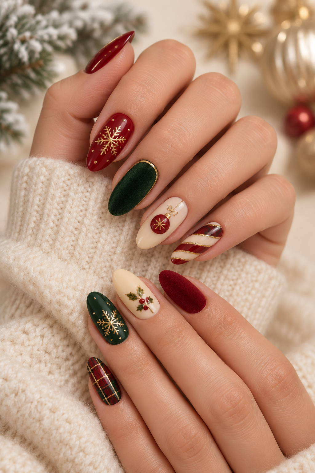 Gold star Christmas nail accents