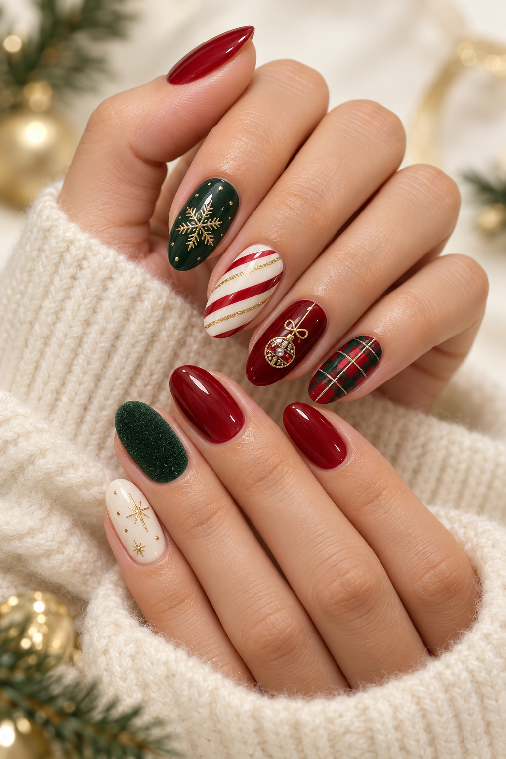 White winter Christmas French tips