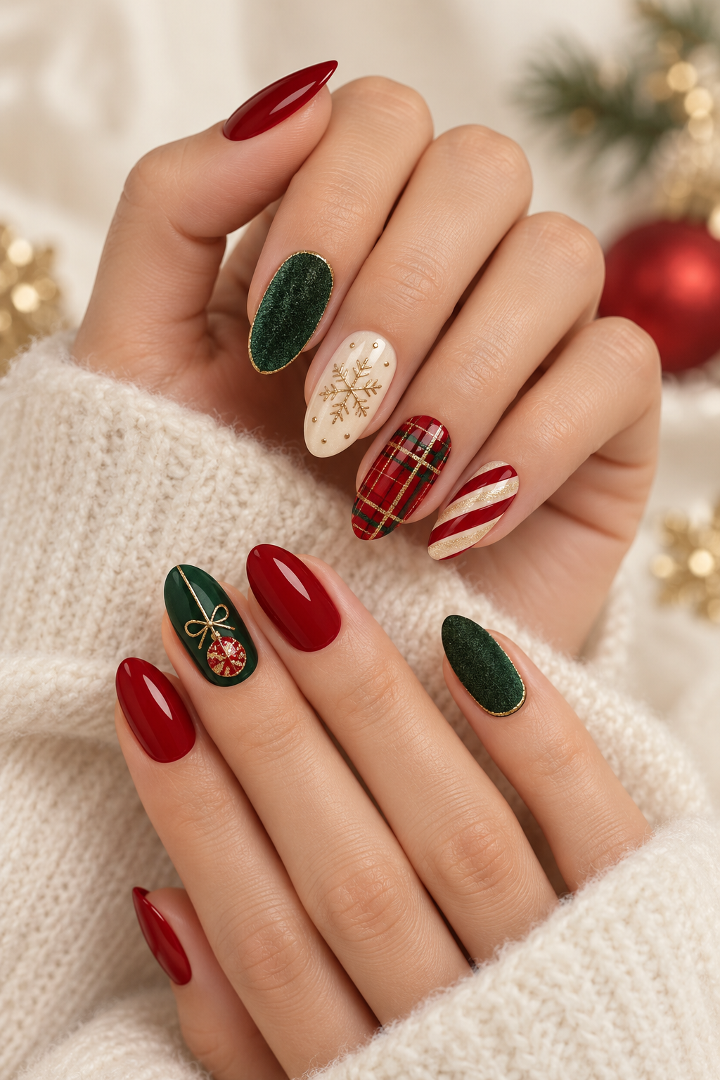 Plaid holiday nail design
