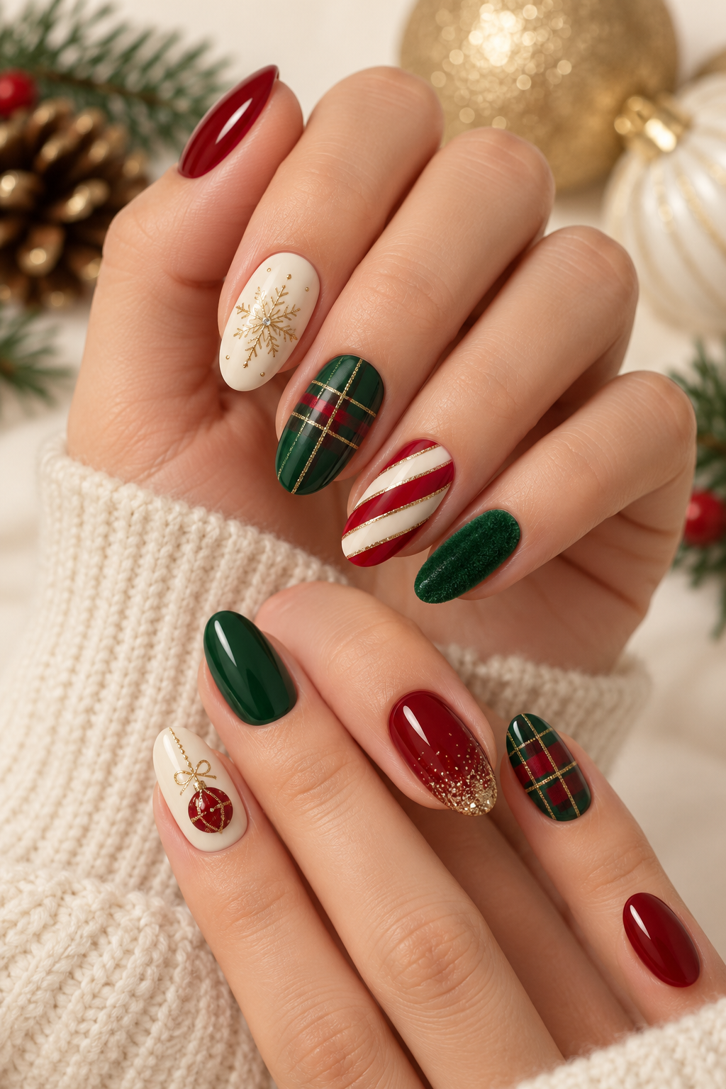 Ornament dot Christmas nail art