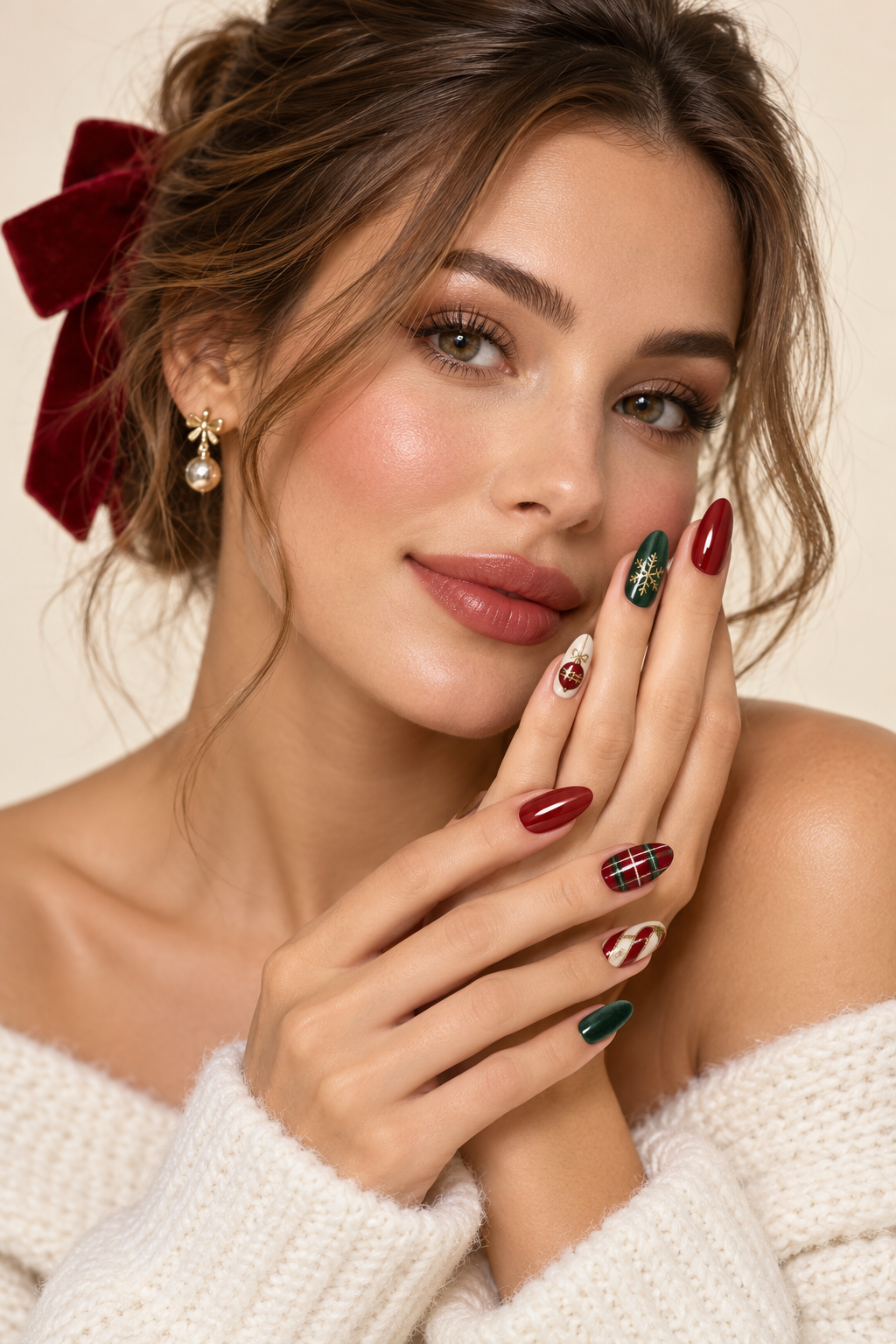 Deep berry Christmas manicure