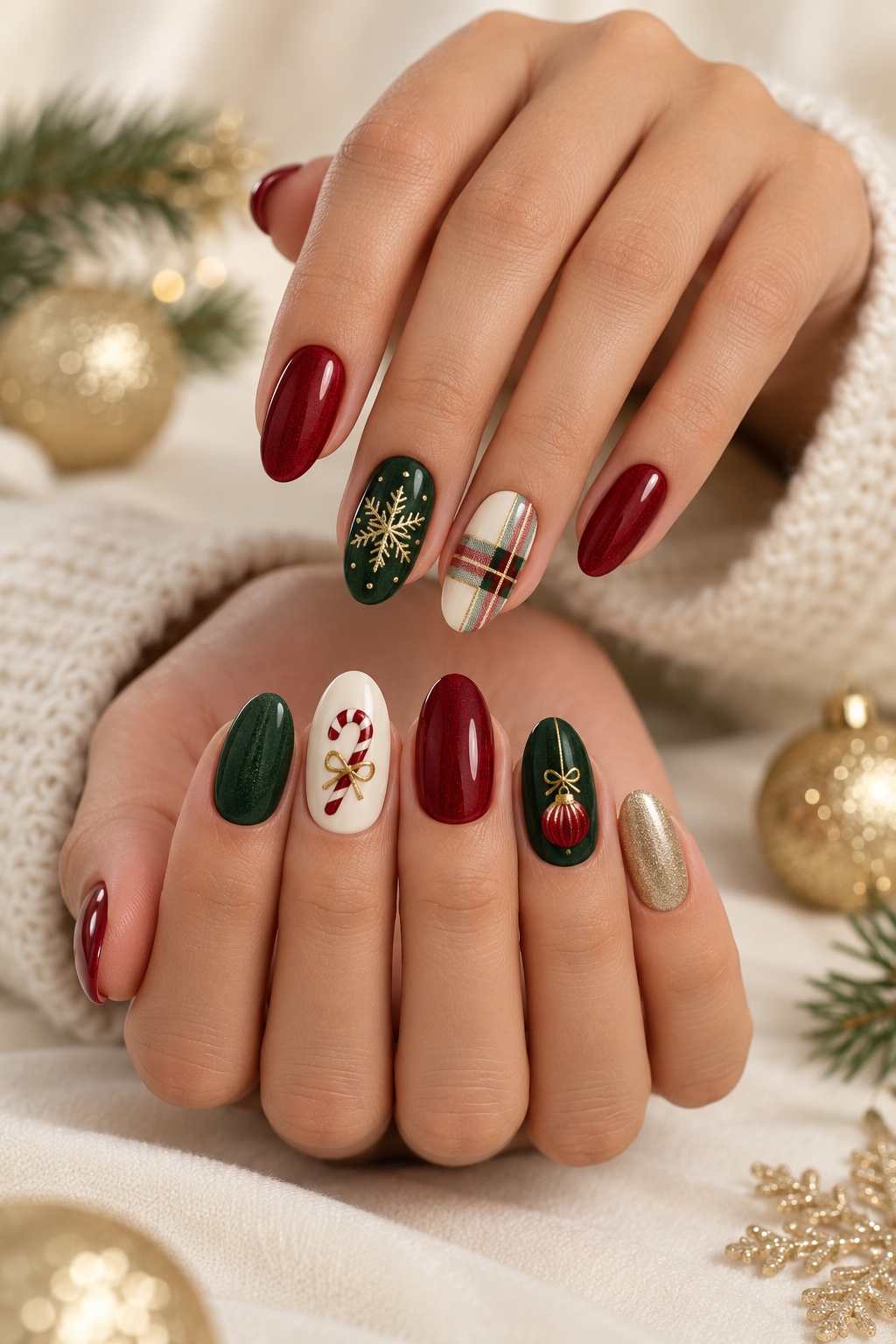 Mixed accent holiday nails