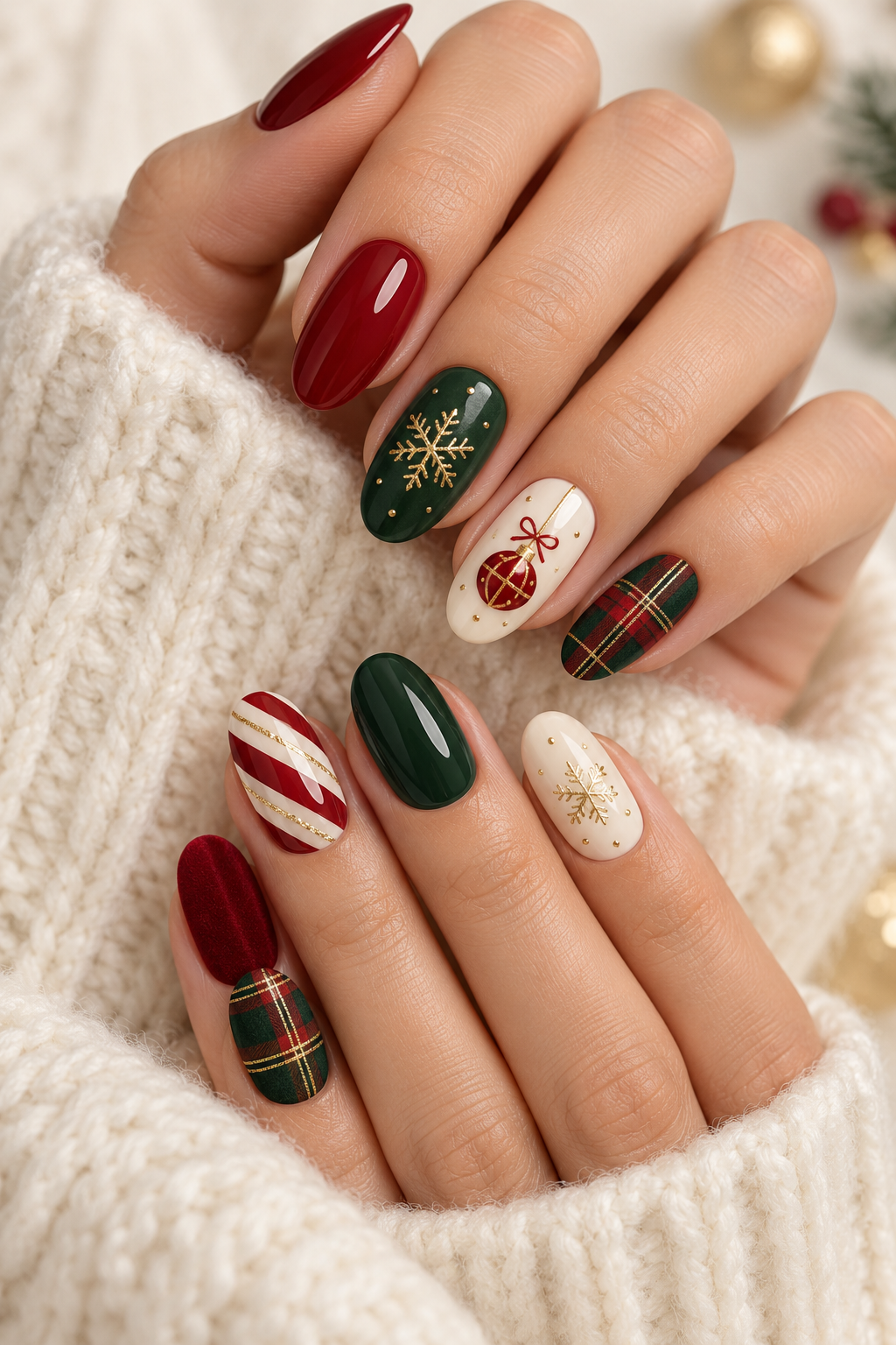 Icy chrome Christmas nail accent