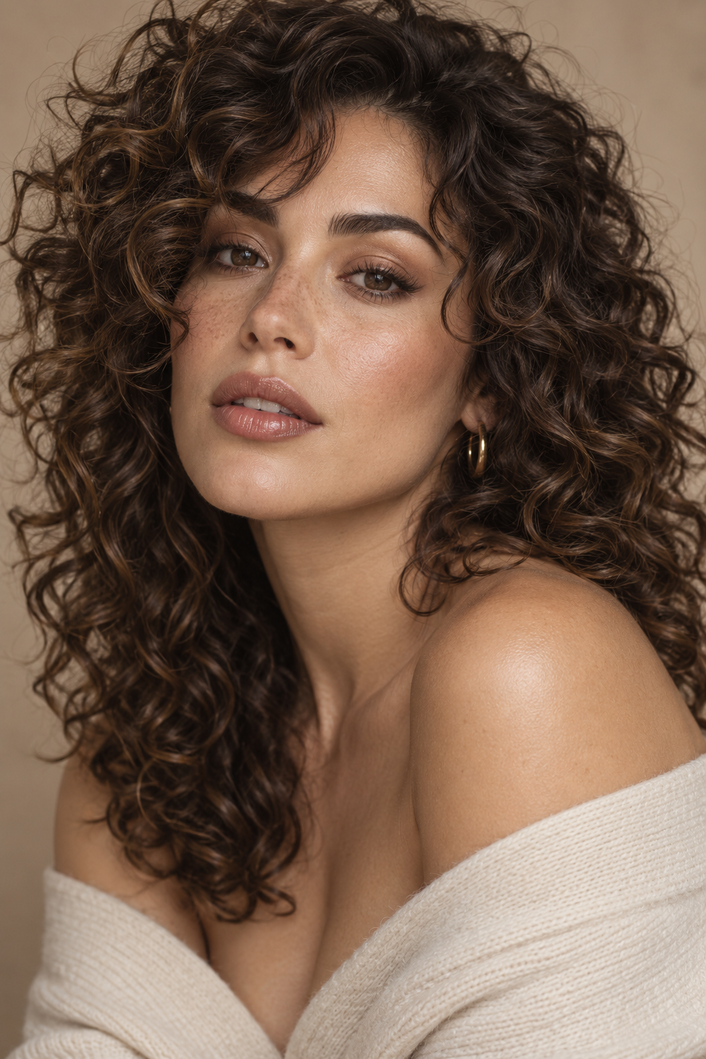 textured layers with curtain bangs: curly layered shape
