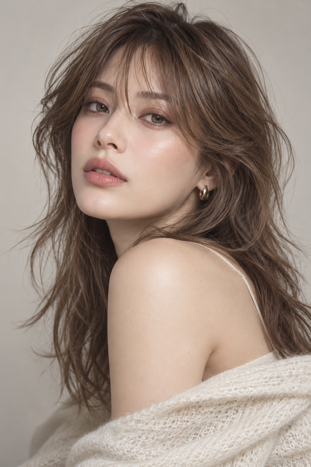 textured layers with curtain bangs: wispy layers with soft bangs