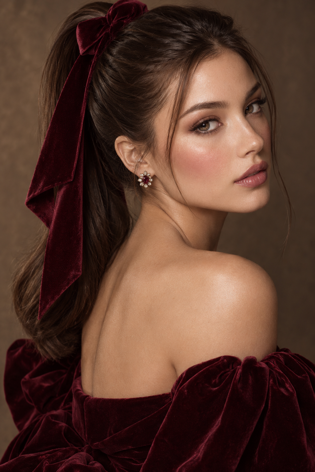 Thanksgiving hairstyles high ponytail with velvet ribbon