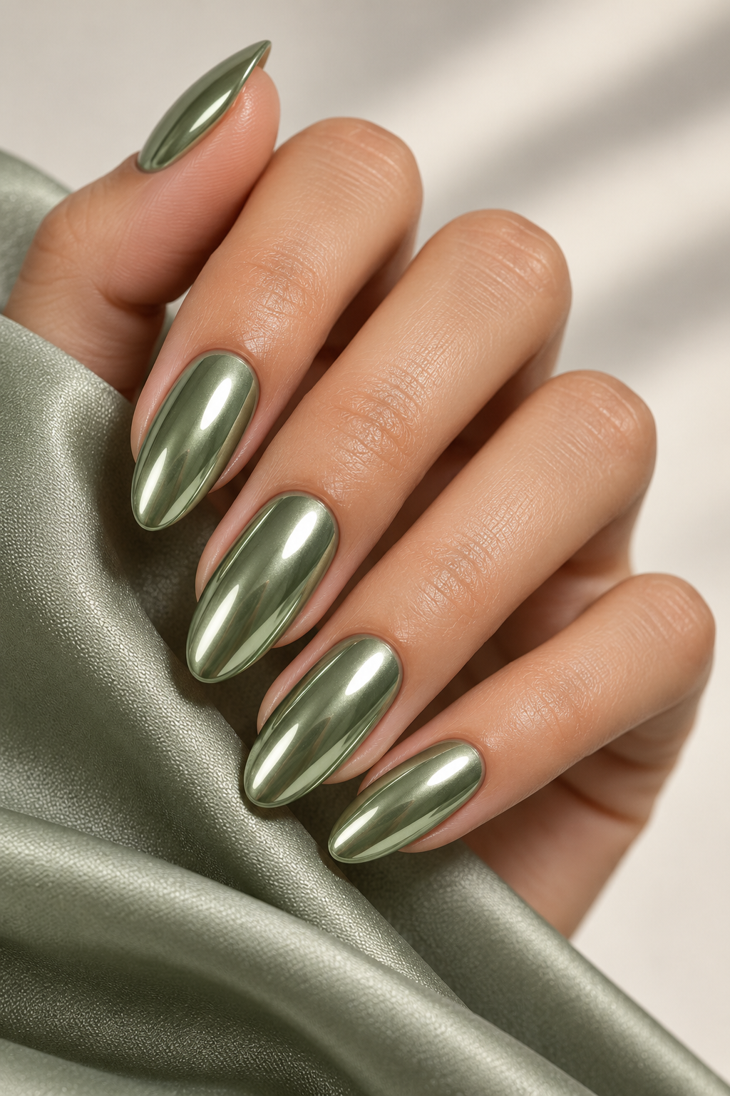 chrome nail ideas sage green chrome