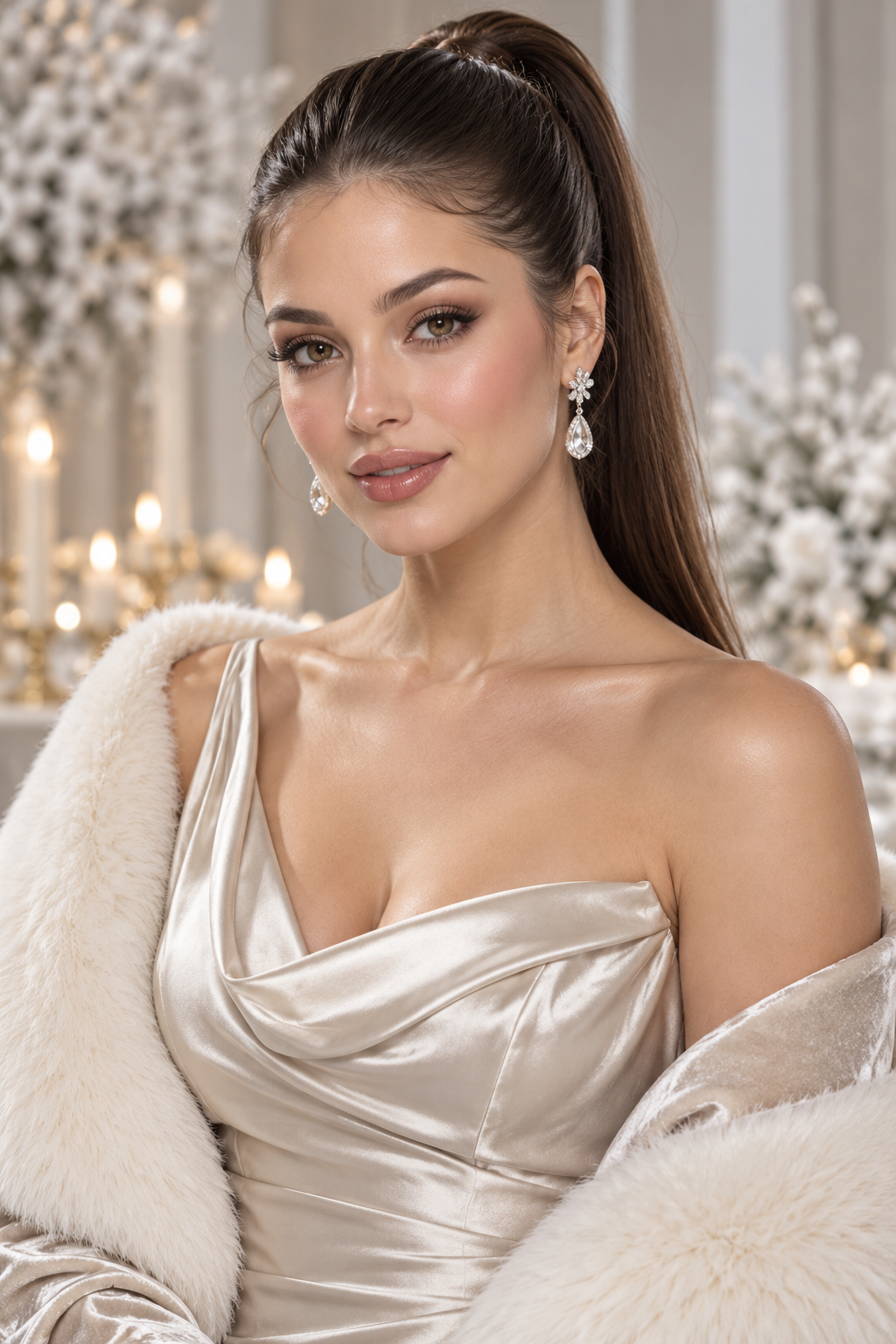 winter wedding guest hairstyles: high polished ponytail