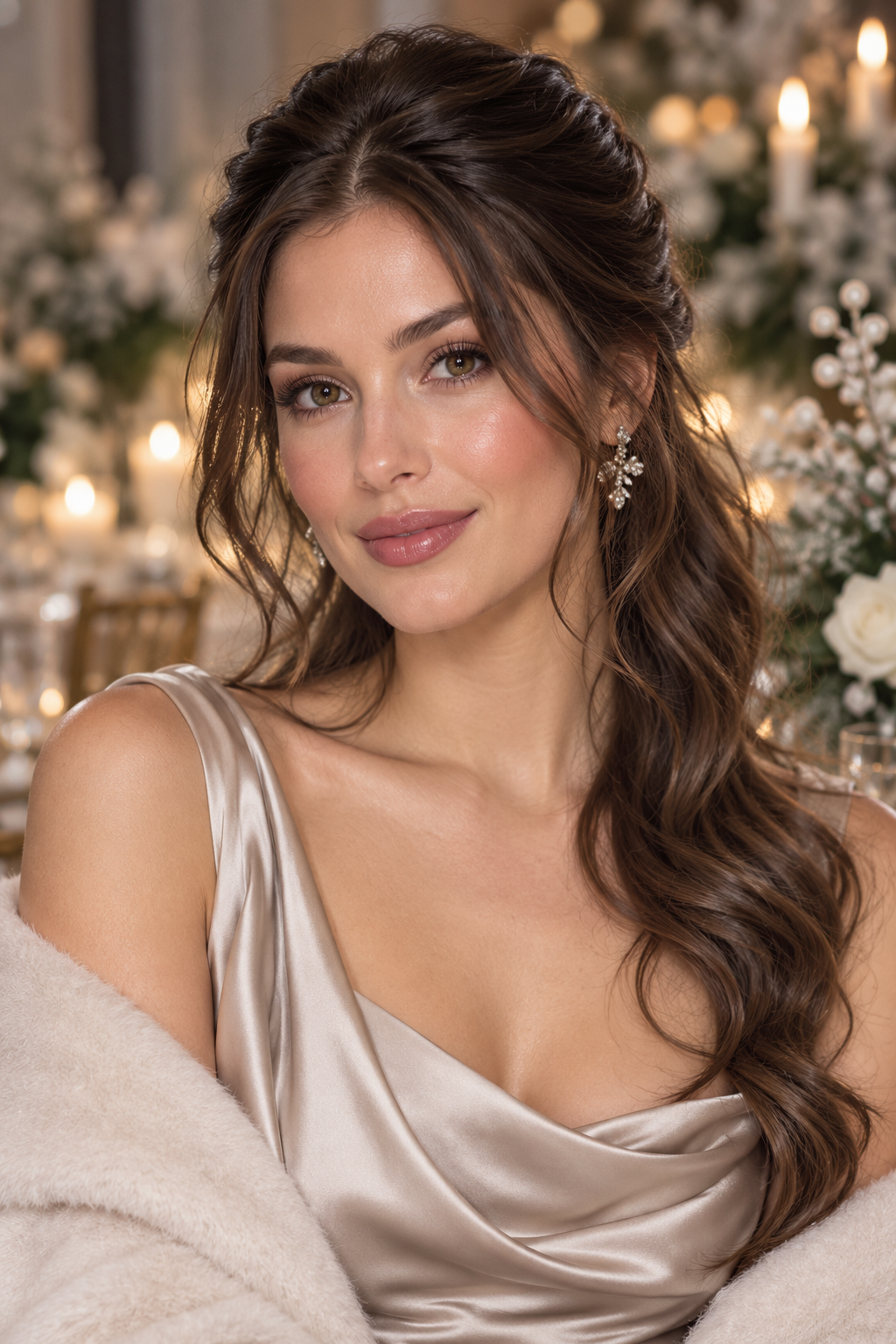 winter wedding guest hairstyles: face-framing half-up waves