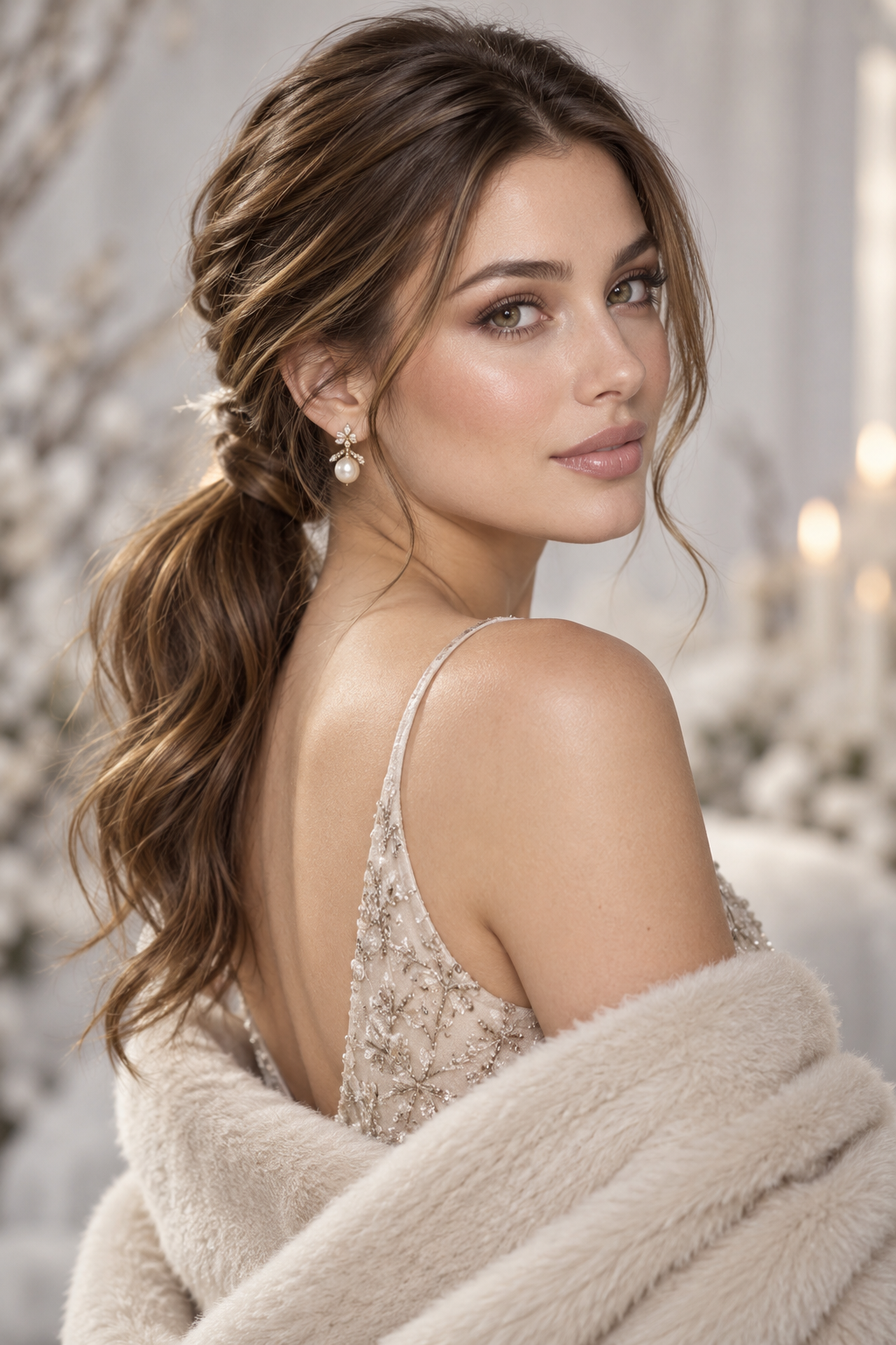 winter wedding guest hairstyles: knotted low ponytail