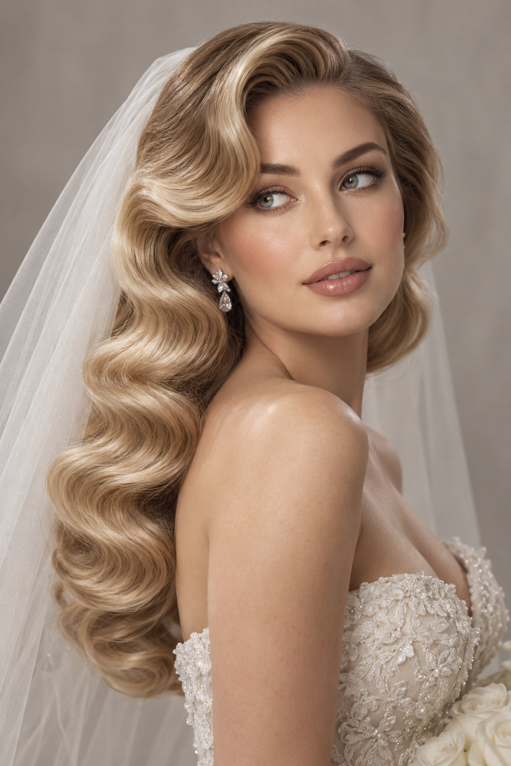 winter wedding guest hairstyles: old hollywood waves