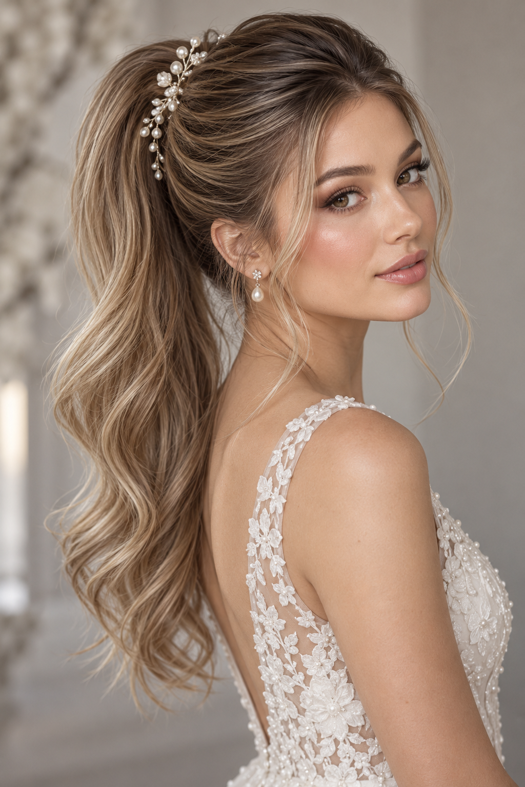 winter wedding guest hairstyles: high polished ponytail