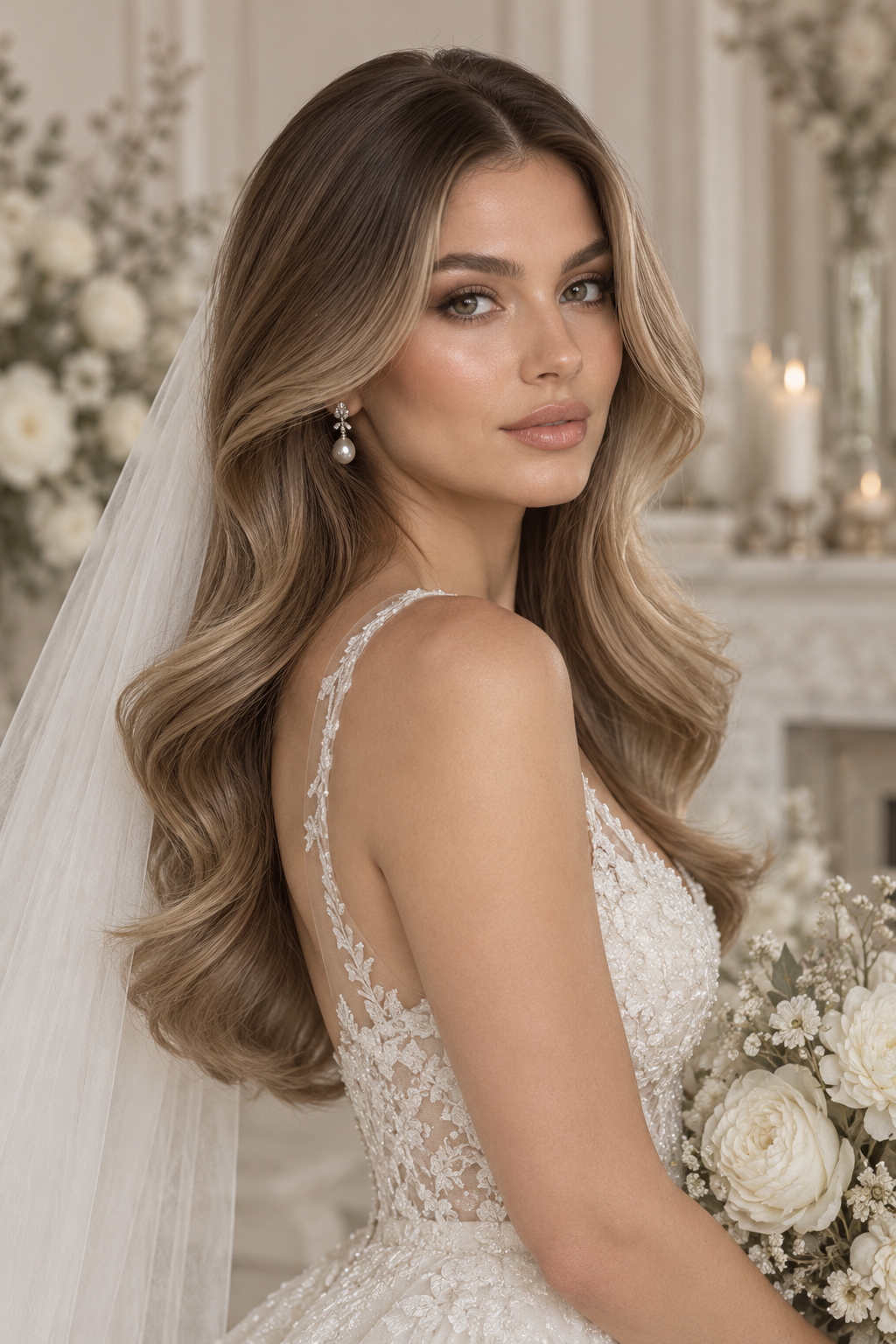 winter wedding guest hairstyles: sleek middle-part blowout