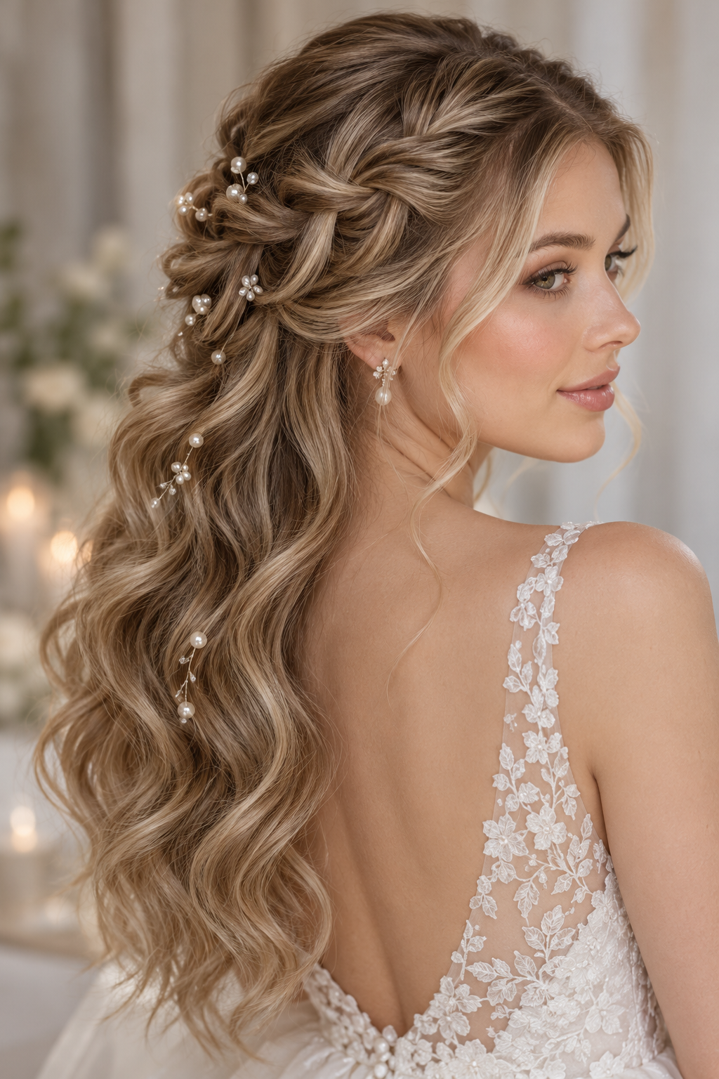 winter wedding guest hairstyles: waterfall braid