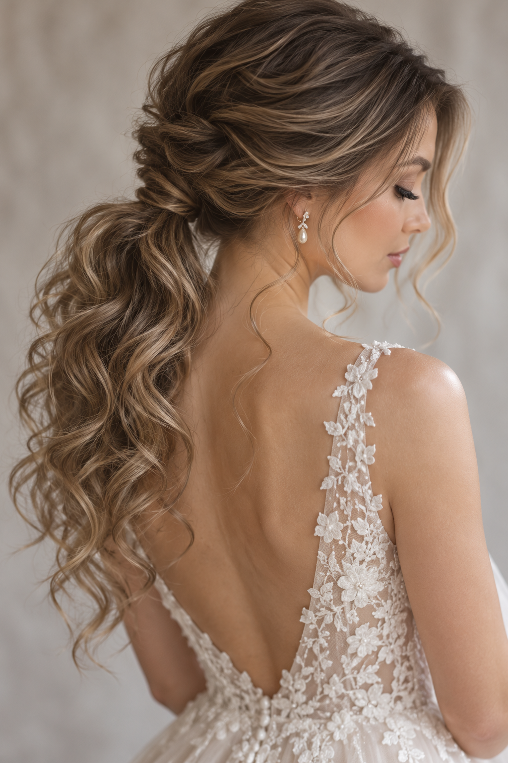 winter wedding guest hairstyles: curly low ponytail