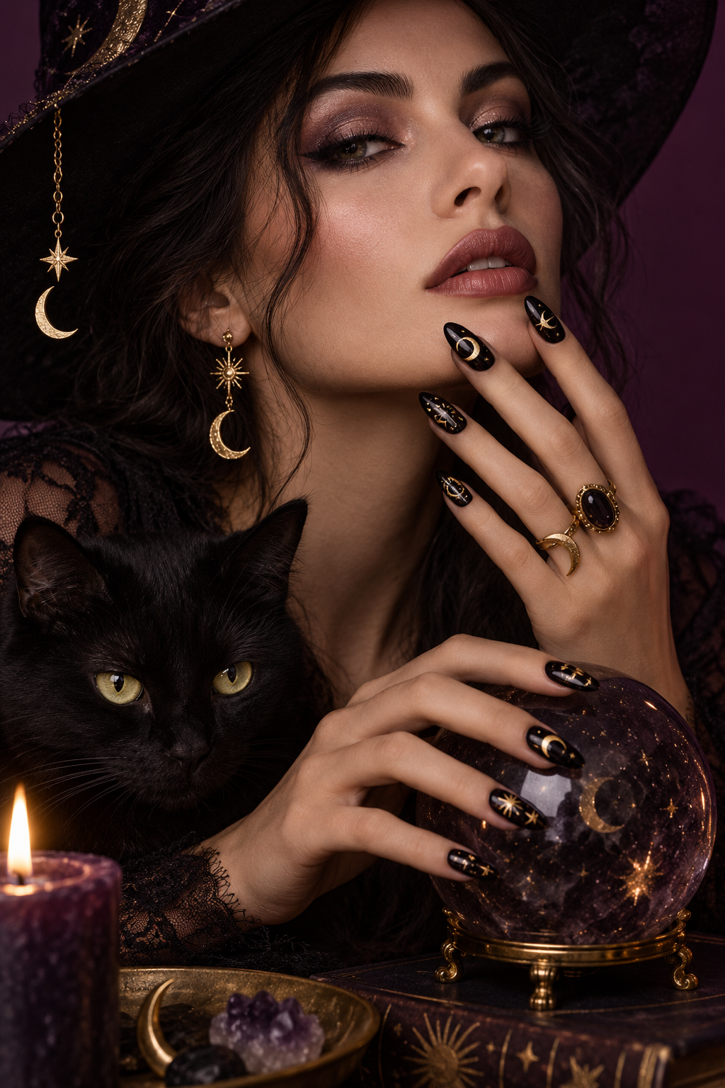witchy Halloween nails with potion green