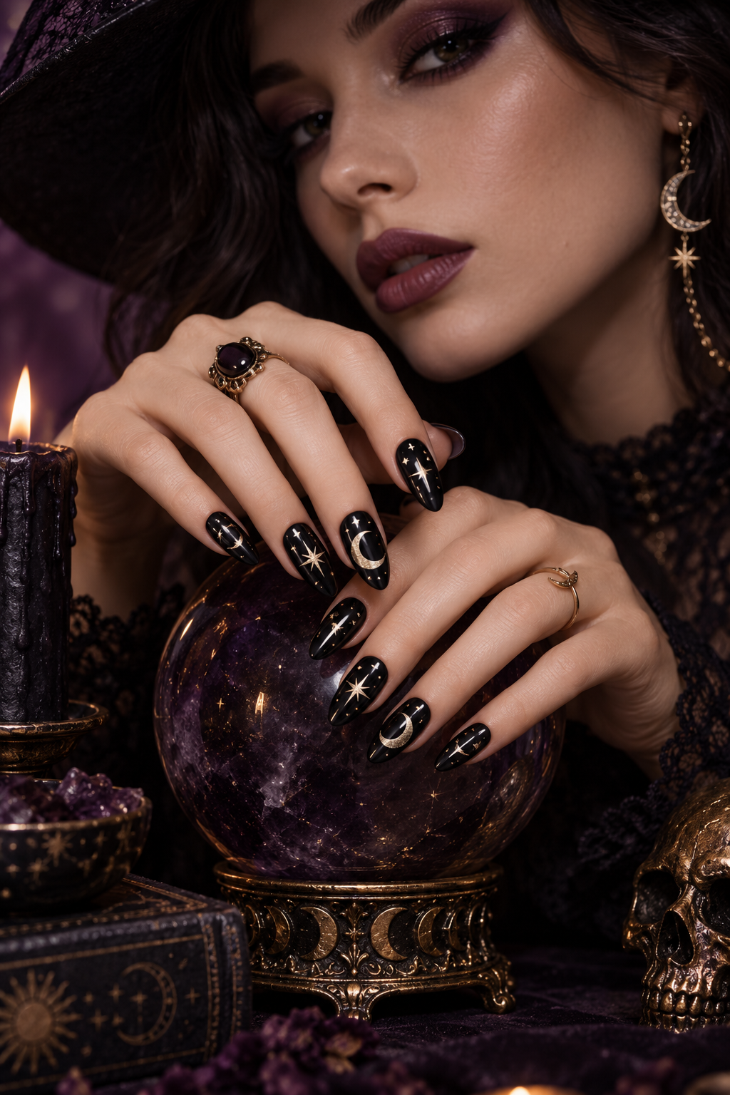 matte witchy Halloween nails in neutral shades