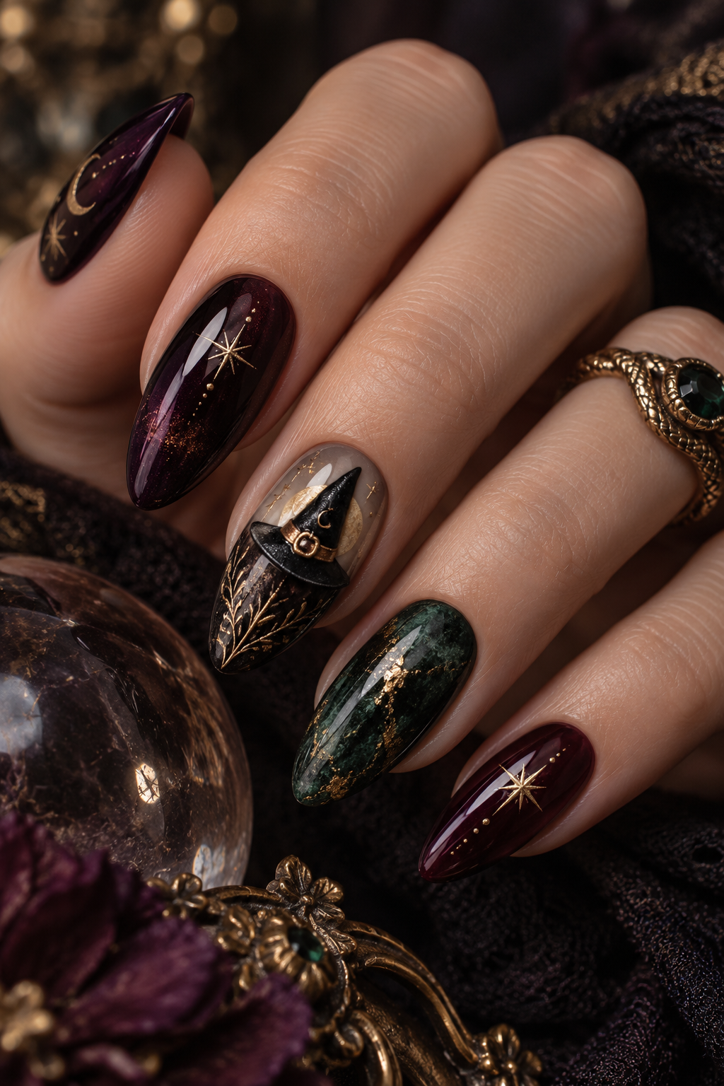 Witch Hat Accent witchy Halloween nails