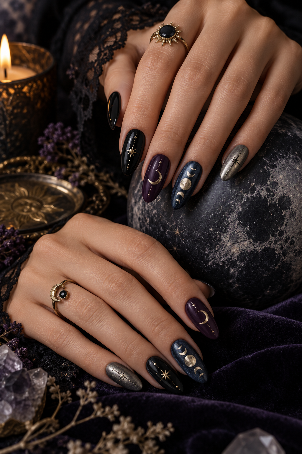 Moon Phase Nails witchy Halloween nails