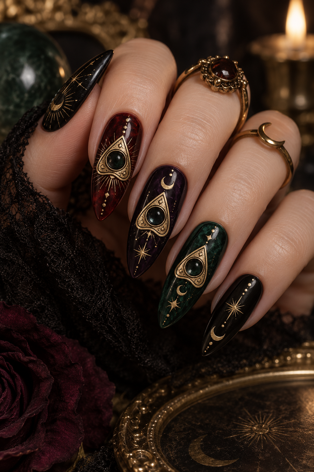 Ouija Planchette witchy Halloween nails