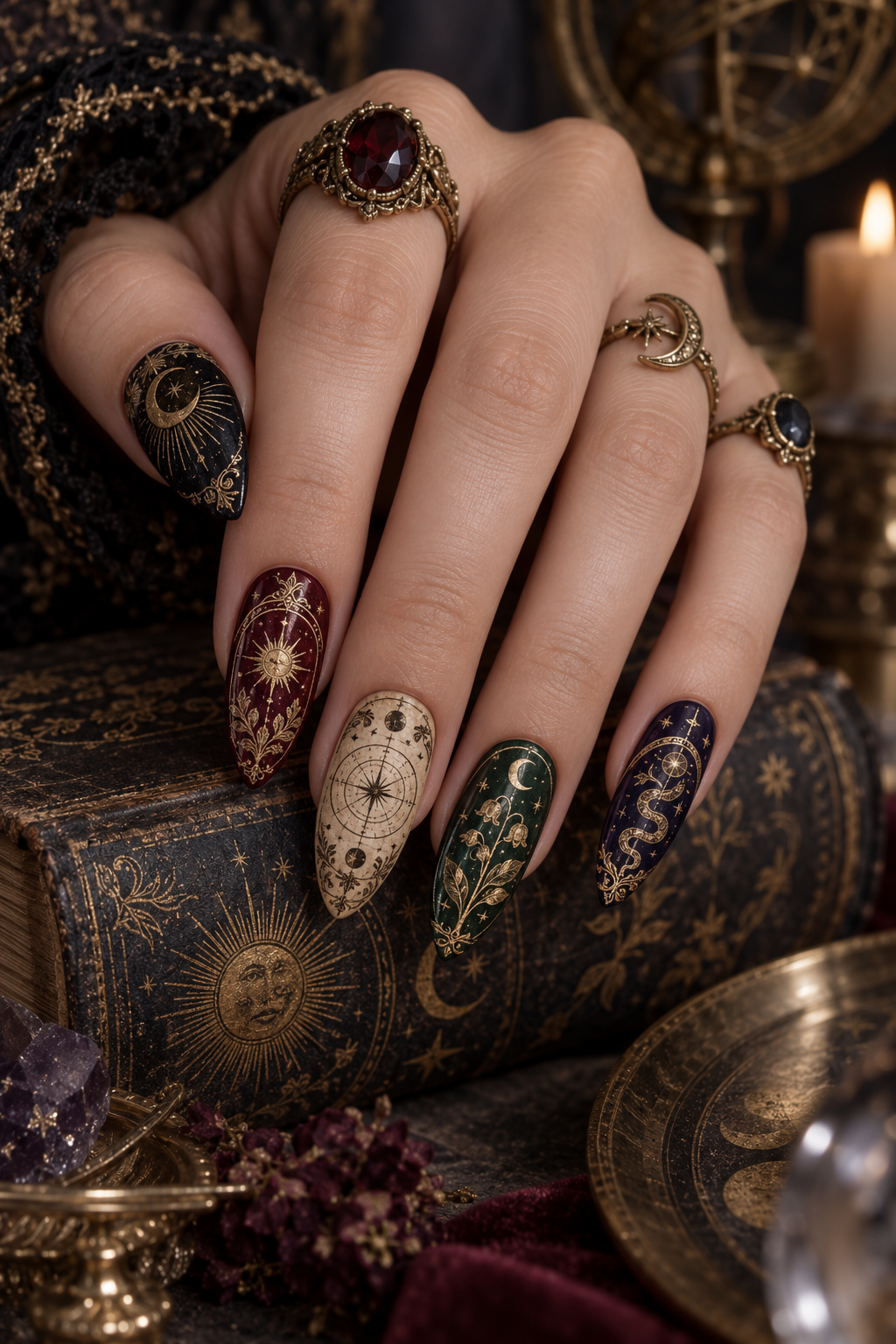 Grimoire Pages witchy Halloween nails