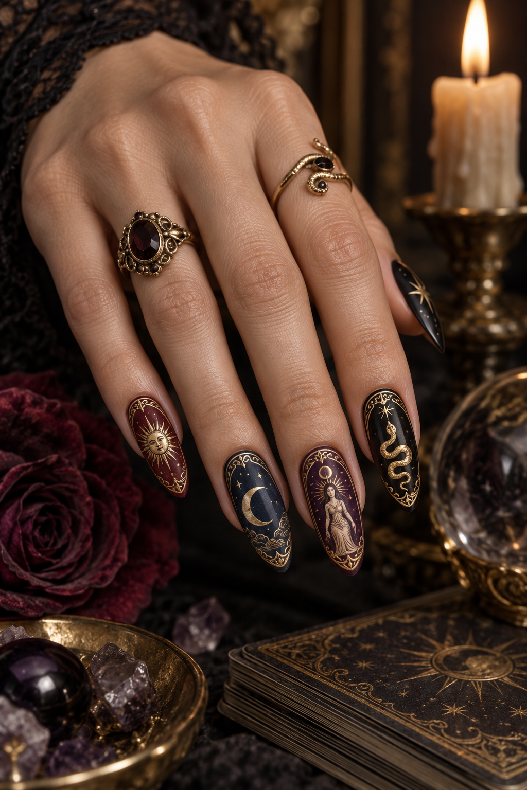 Tarot Card Nails witchy Halloween nails